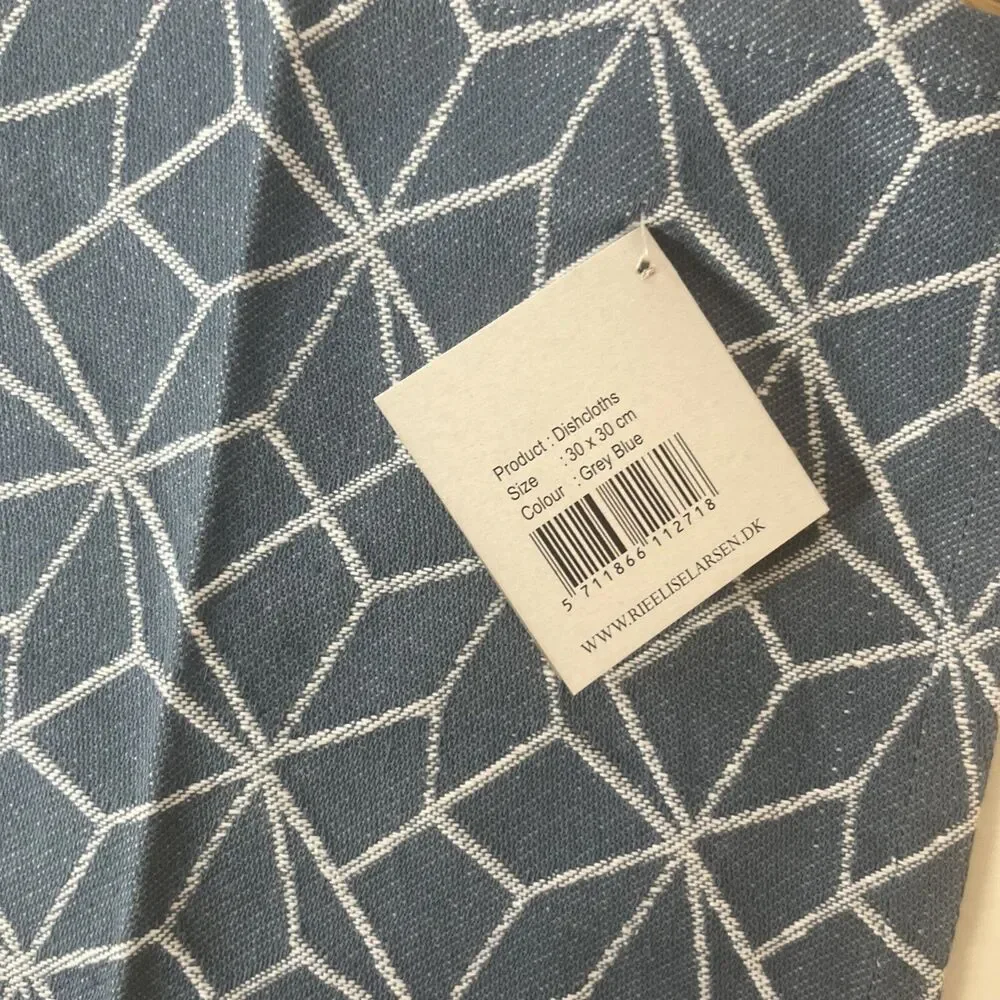 Rie Elise Larsen Set Of 2 Dishcloths Blue/white Geometry Pattern Kitchen